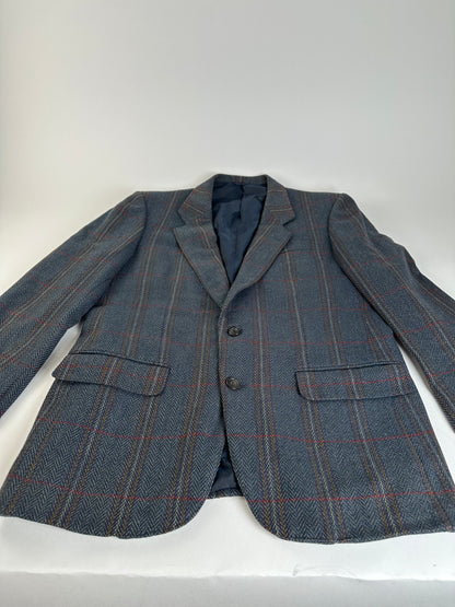 Vintage Balenciaga Houndstooth Wool Blazer Blue Grey Red M