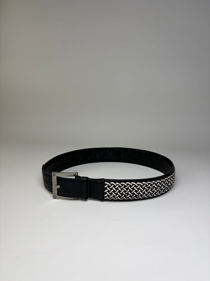 Vintage Loewe Leather Woven Textile Belt Black Silver