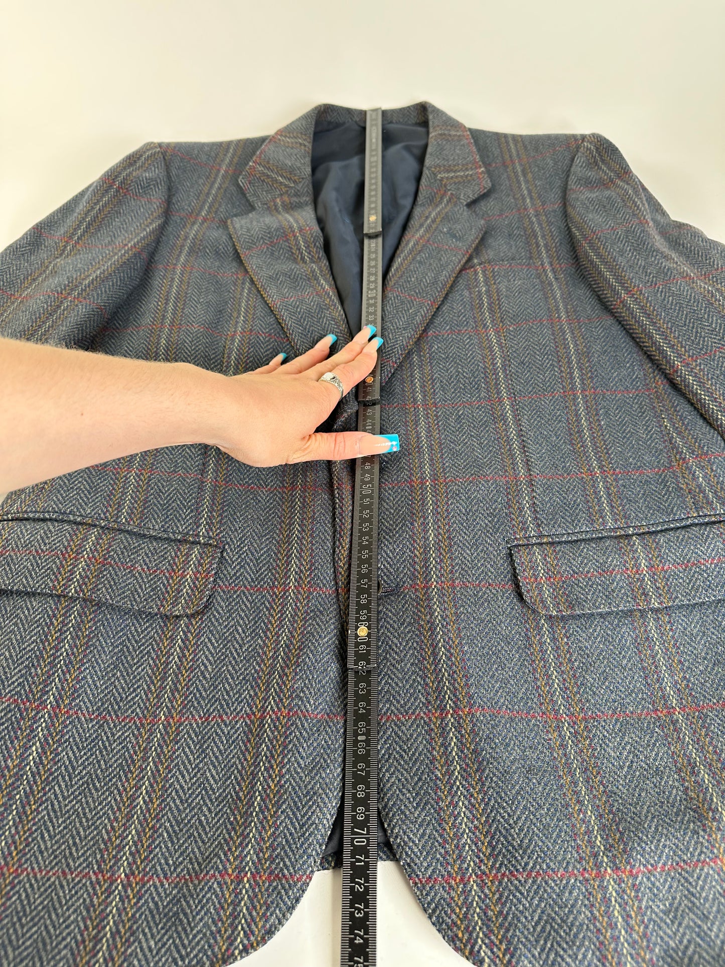 Vintage Balenciaga Houndstooth Wool Blazer Blue Grey Red M