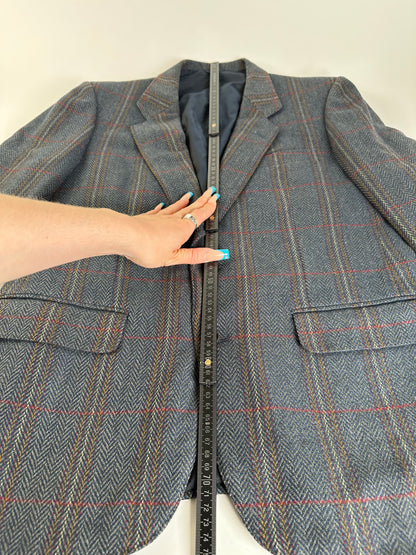 Vintage Balenciaga Houndstooth Wool Blazer Blue Grey Red M