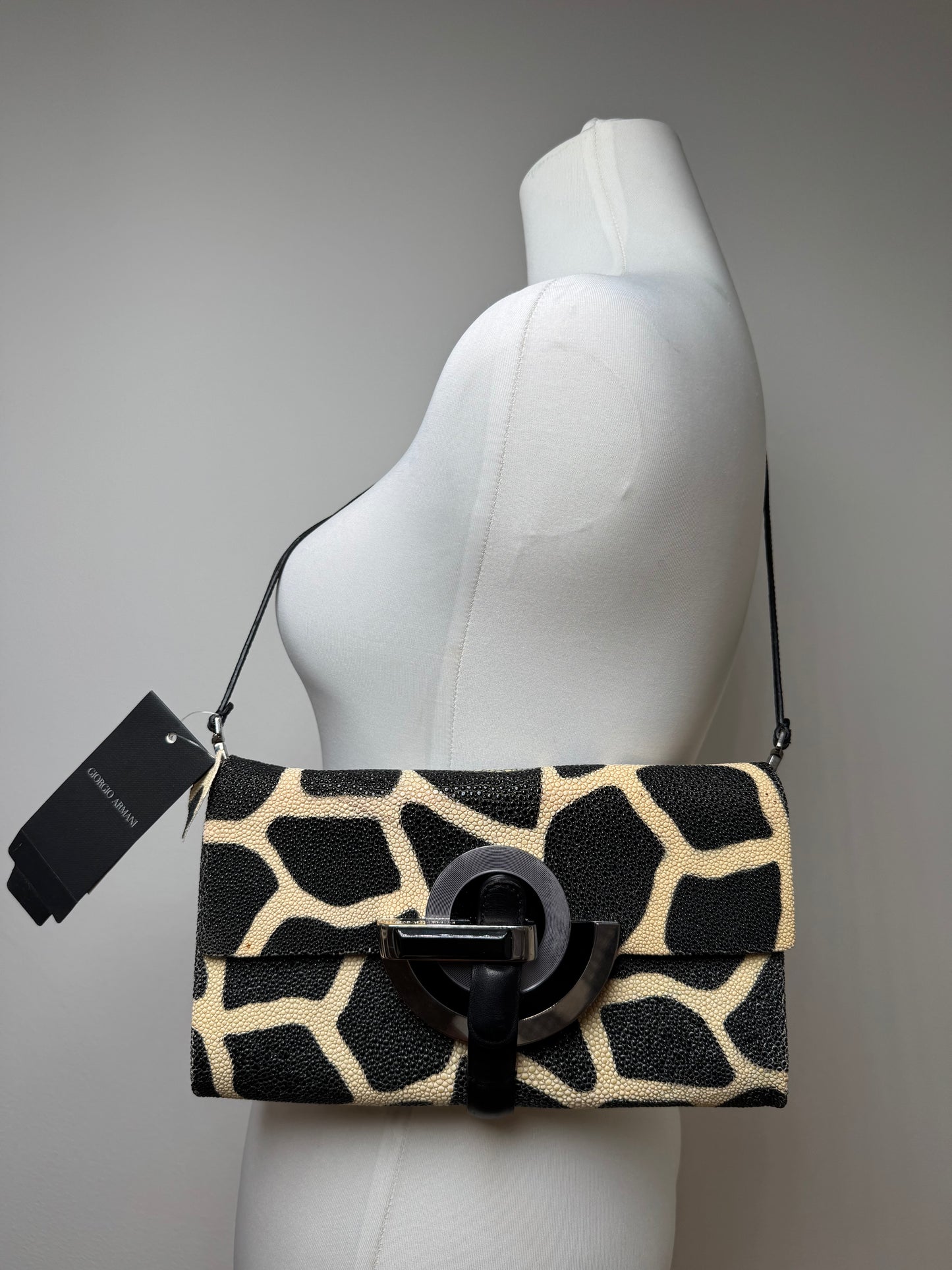 Vintage Giorgio Armani Leather Bag Black Yellow