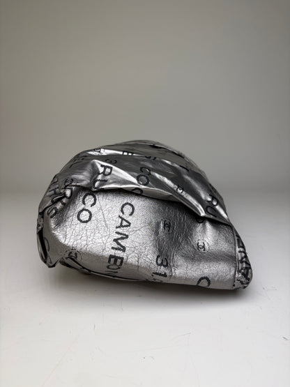 Vintage Chanel Metallic Nylon Clutch Bag Silver
