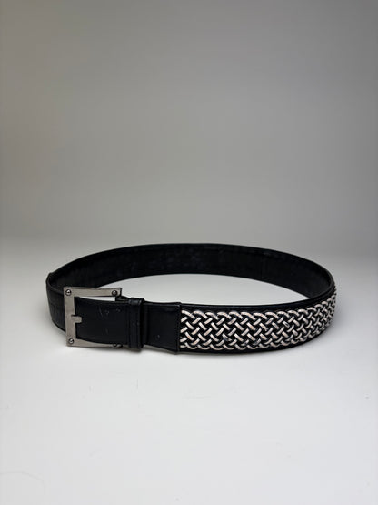 Vintage Loewe Leather Woven Textile Belt Black Silver