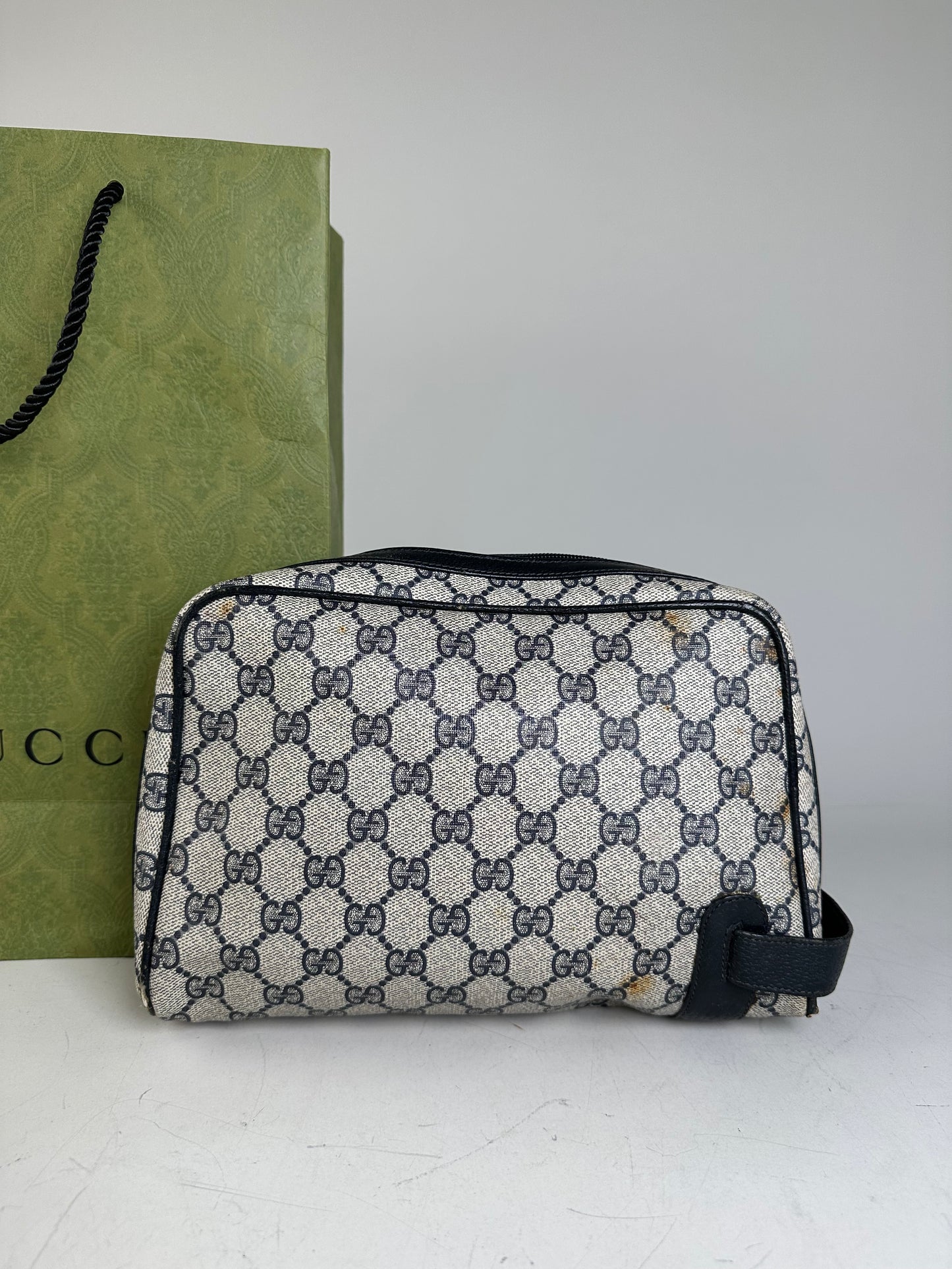 Vintage Gucci GG Supreme Cosmetic Case Beige Navy
