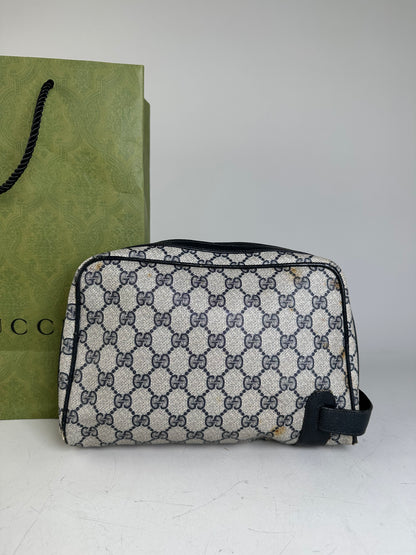 Vintage Gucci GG Supreme Cosmetic Case Beige Navy