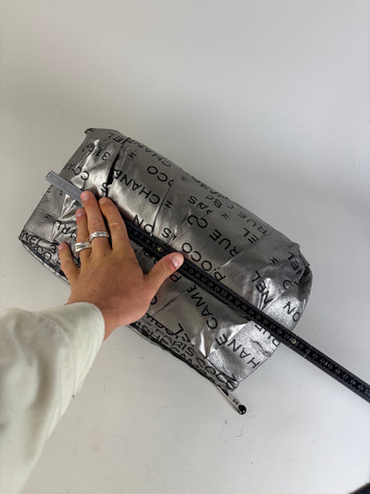 Vintage Chanel Metallic Nylon Clutch Bag Silver