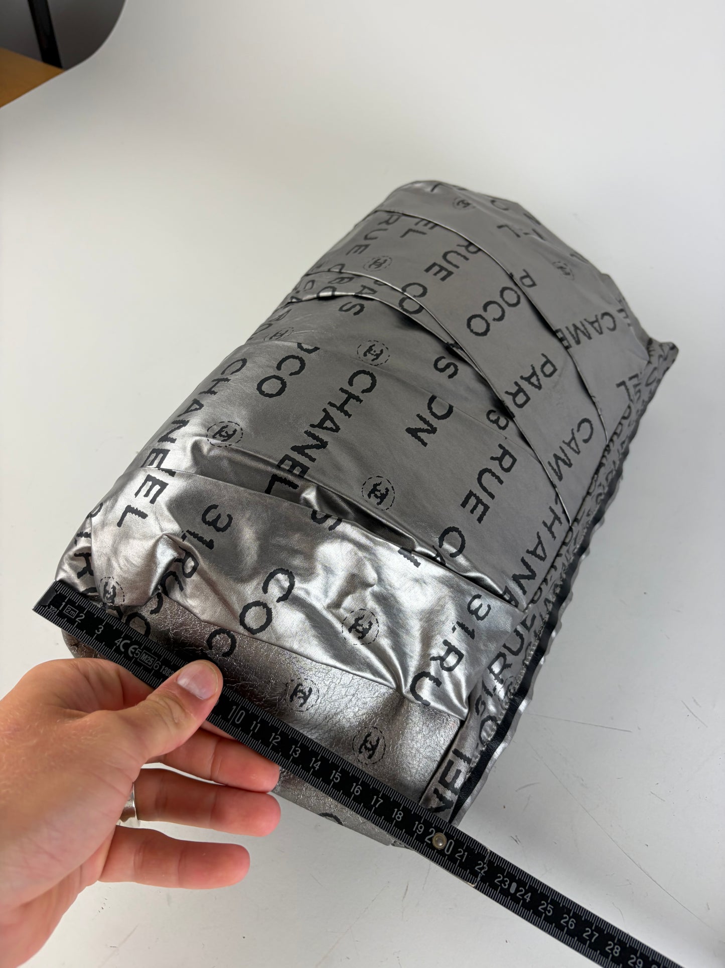 Vintage Chanel Metallic Nylon Clutch Bag Silver