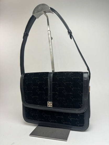 Sac vintage Givenchy en laine et cuir monogramme noir marron