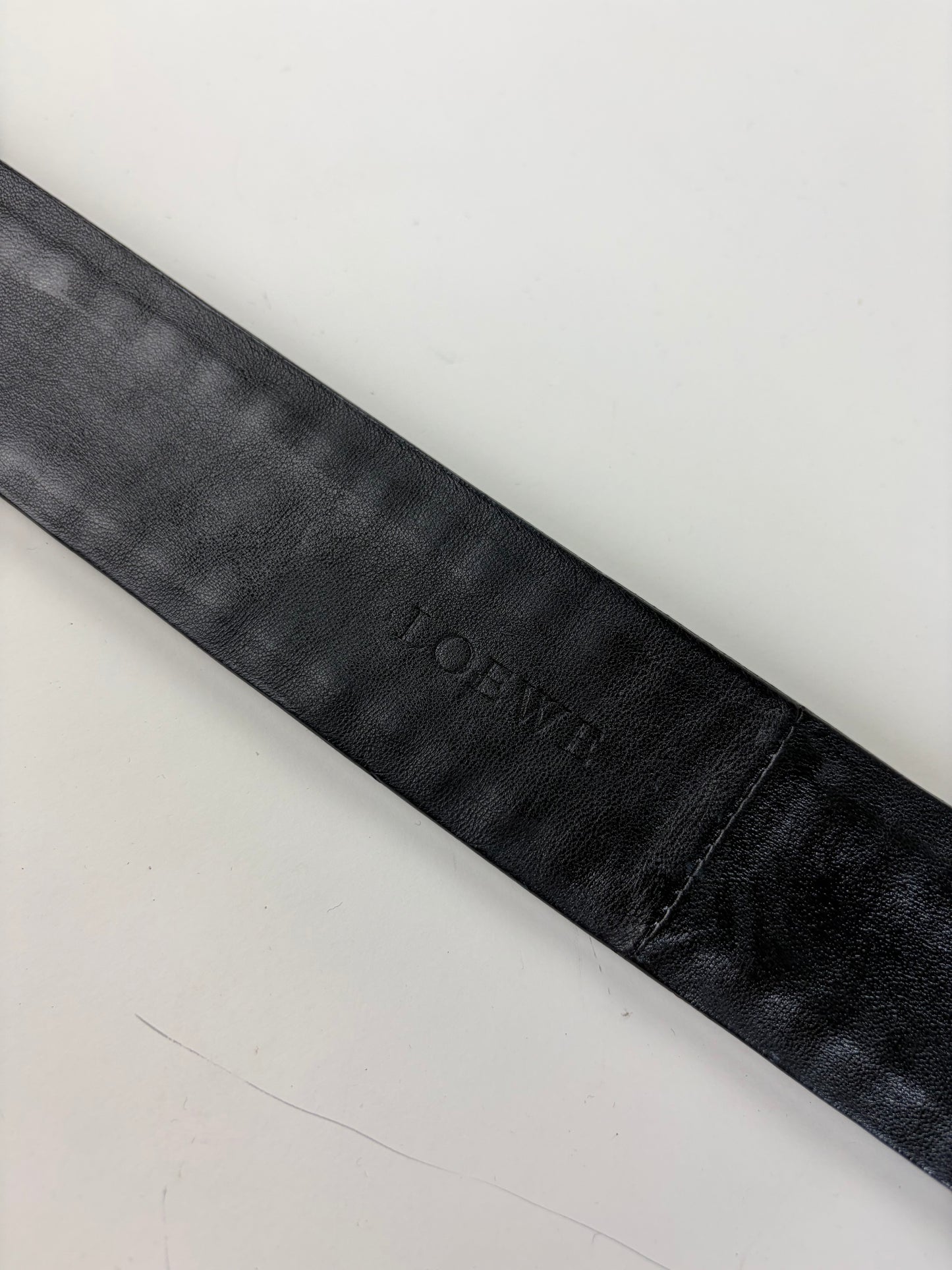 Vintage Loewe Leather Woven Textile Belt Black Silver