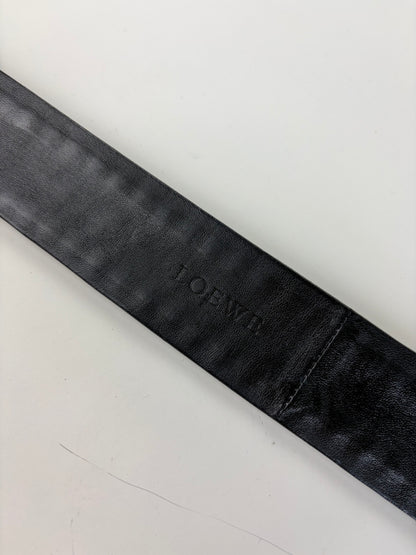 Vintage Loewe Leather Woven Textile Belt Black Silver