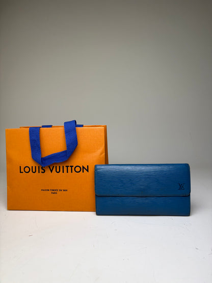 Vintage Louis Vuitton Epi Leather Wallet Cobalt Blue Gold