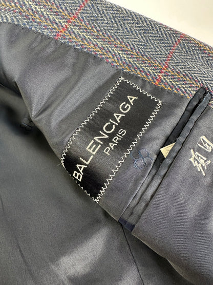 Vintage Balenciaga Houndstooth Wool Blazer Blue Grey Red M