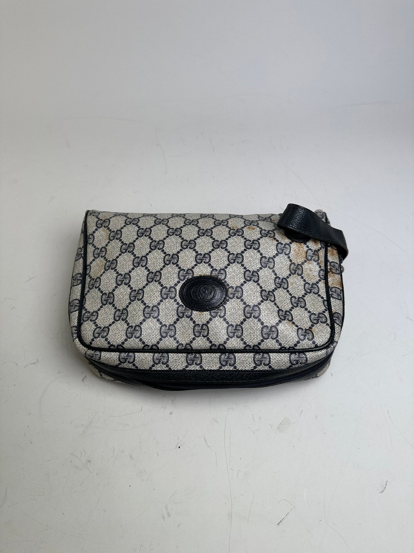 Vintage Gucci GG Supreme Cosmetic Case Beige Navy