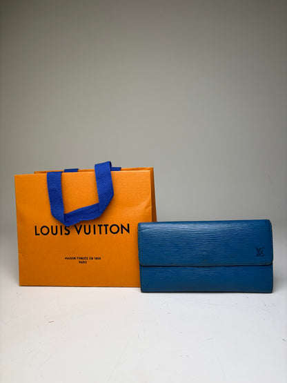 Vintage Louis Vuitton Epi Leather Wallet Cobalt Blue Gold