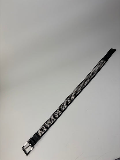 Vintage Loewe Leather Woven Textile Belt Black Silver