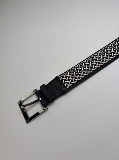 Vintage Loewe Leather Woven Textile Belt Black Silver