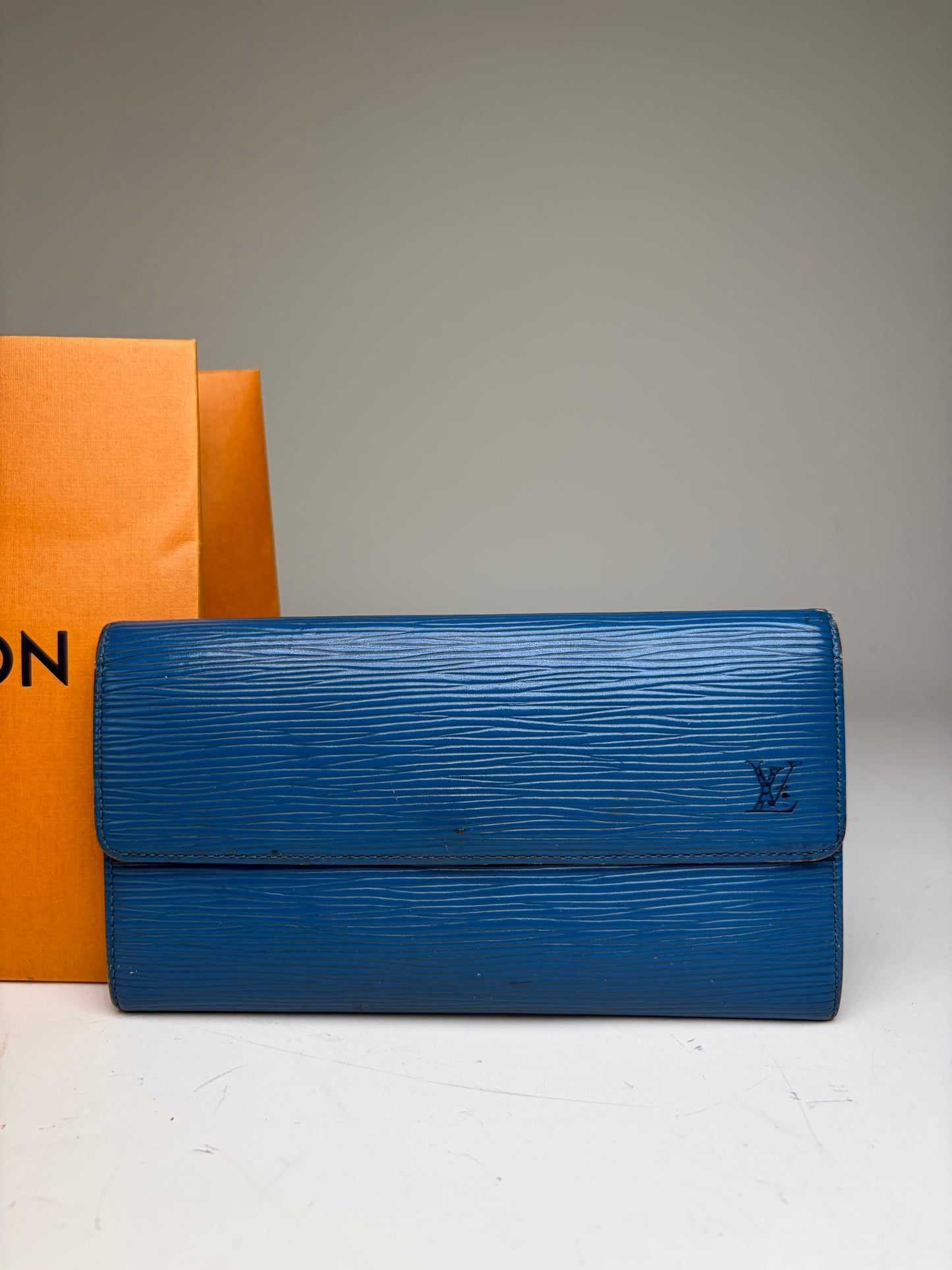 Vintage Louis Vuitton Epi Leather Wallet Cobalt Blue Gold