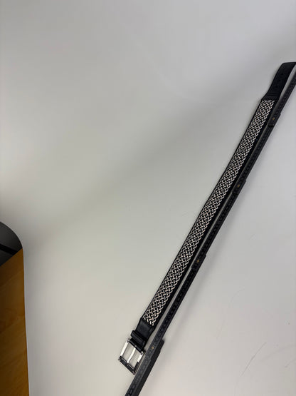 Vintage Loewe Leather Woven Textile Belt Black Silver