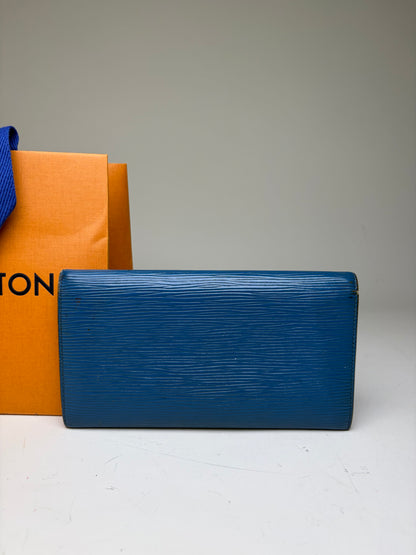 Vintage Louis Vuitton Epi Leather Wallet Cobalt Blue Gold