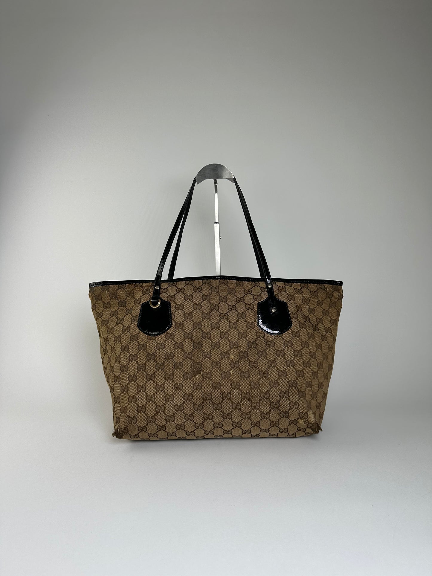 Vintage Gucci GG Supreme Tote Bag Beige Brown Black Hardware