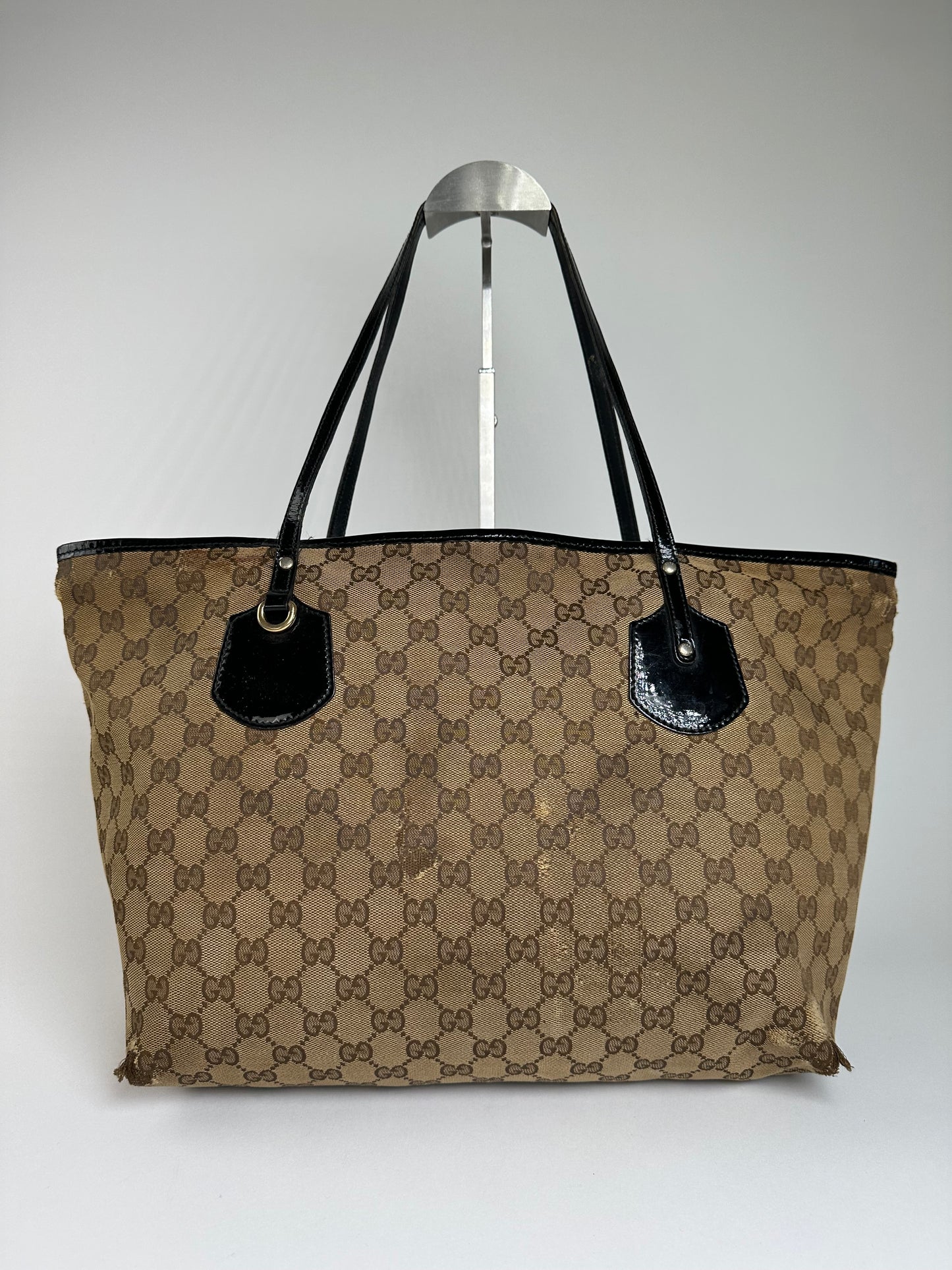 Vintage Gucci GG Supreme Tote Bag Beige Brown Black Hardware