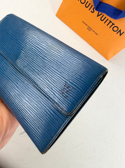 Vintage Louis Vuitton Epi Leather Wallet Cobalt Blue Gold