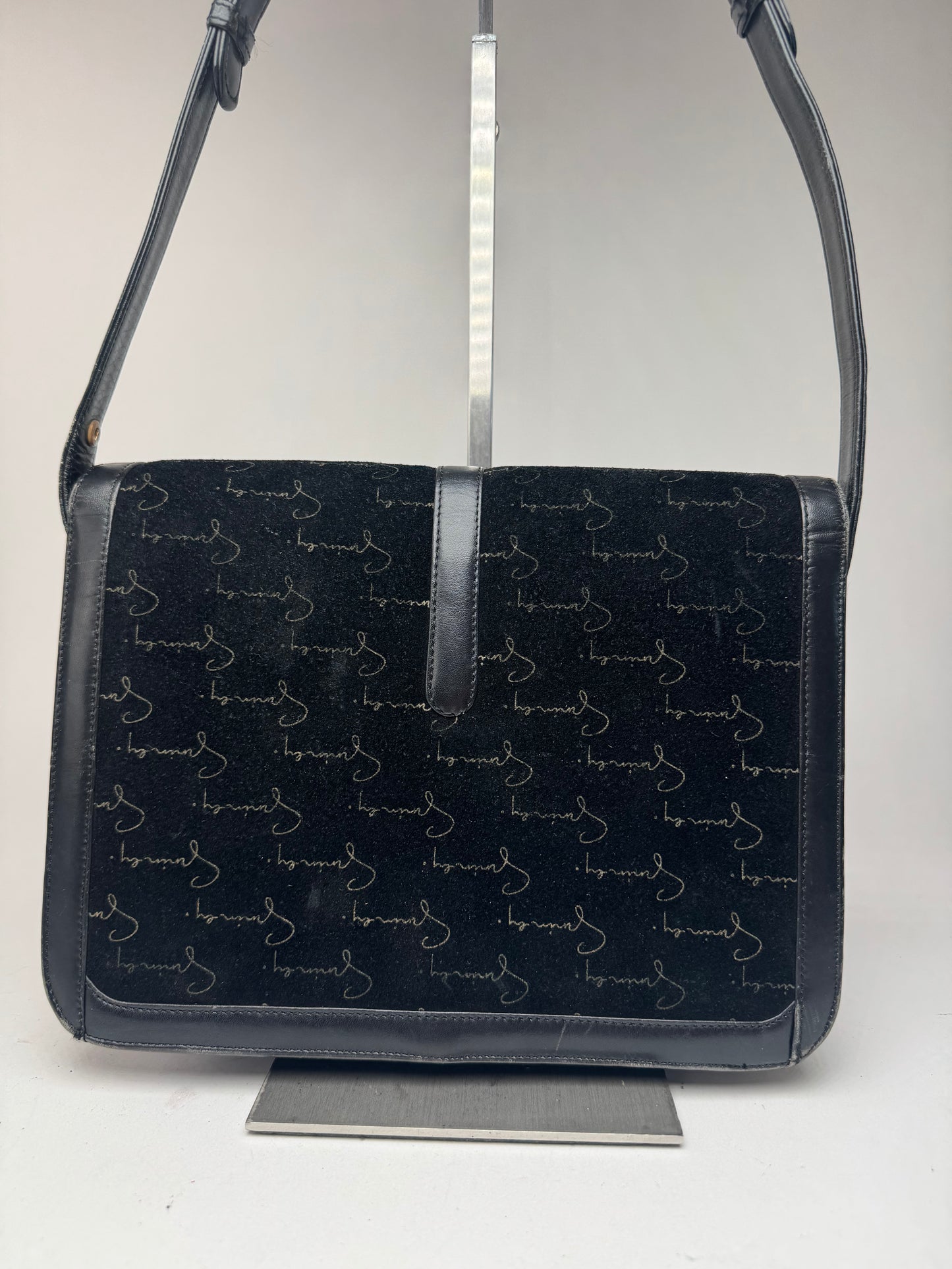 Sac vintage Givenchy en laine et cuir monogramme noir marron