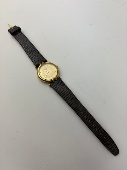 Vintage Dior Crocodile-Embossed Leather Bracelet Watch Gold Black