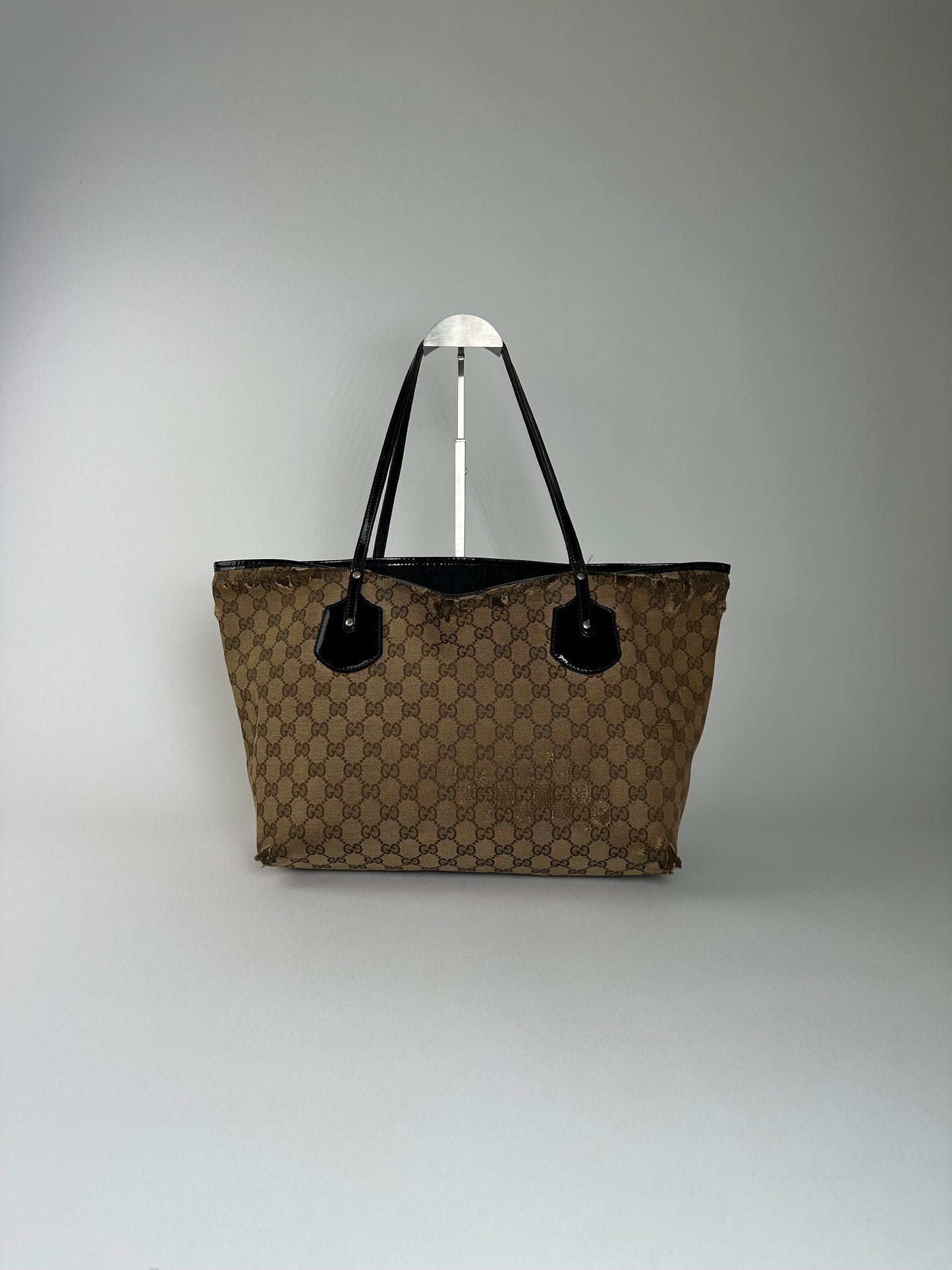 Vintage Gucci GG Supreme Tote Bag Beige Brown Black Hardware
