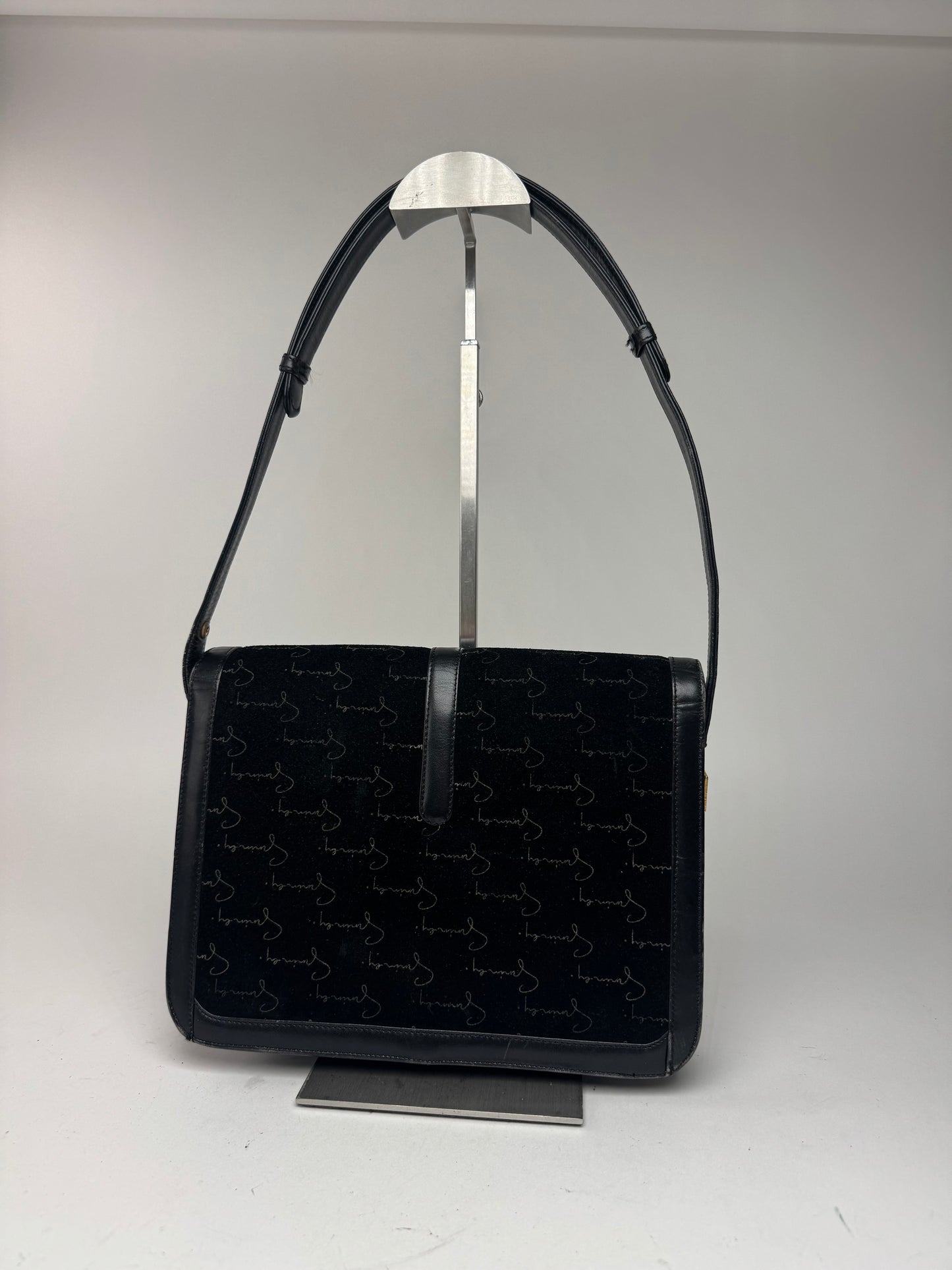 Sac vintage Givenchy en laine et cuir monogramme noir marron