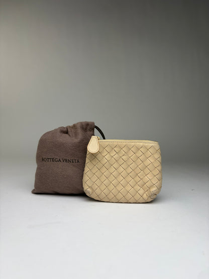 Vintage Bottega Veneta Intrecciato Woven Leather Pouch Cream