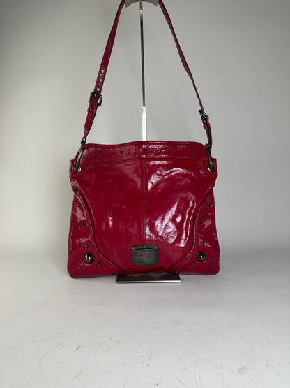 Vintage Burberry Patent Leather Shoulder Bag Red Silver