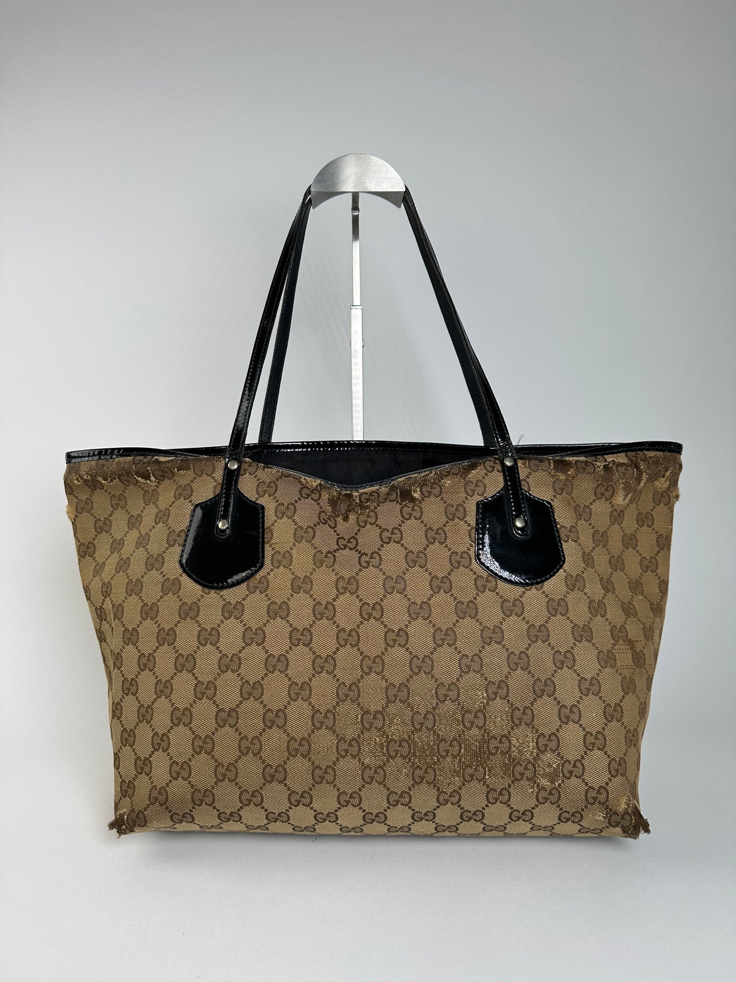 Vintage Gucci GG Supreme Tote Bag Beige Brown Black Hardware