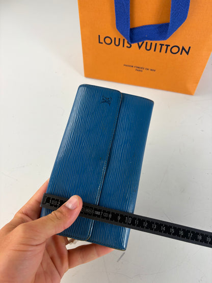 Vintage Louis Vuitton Epi Leather Wallet Cobalt Blue Gold