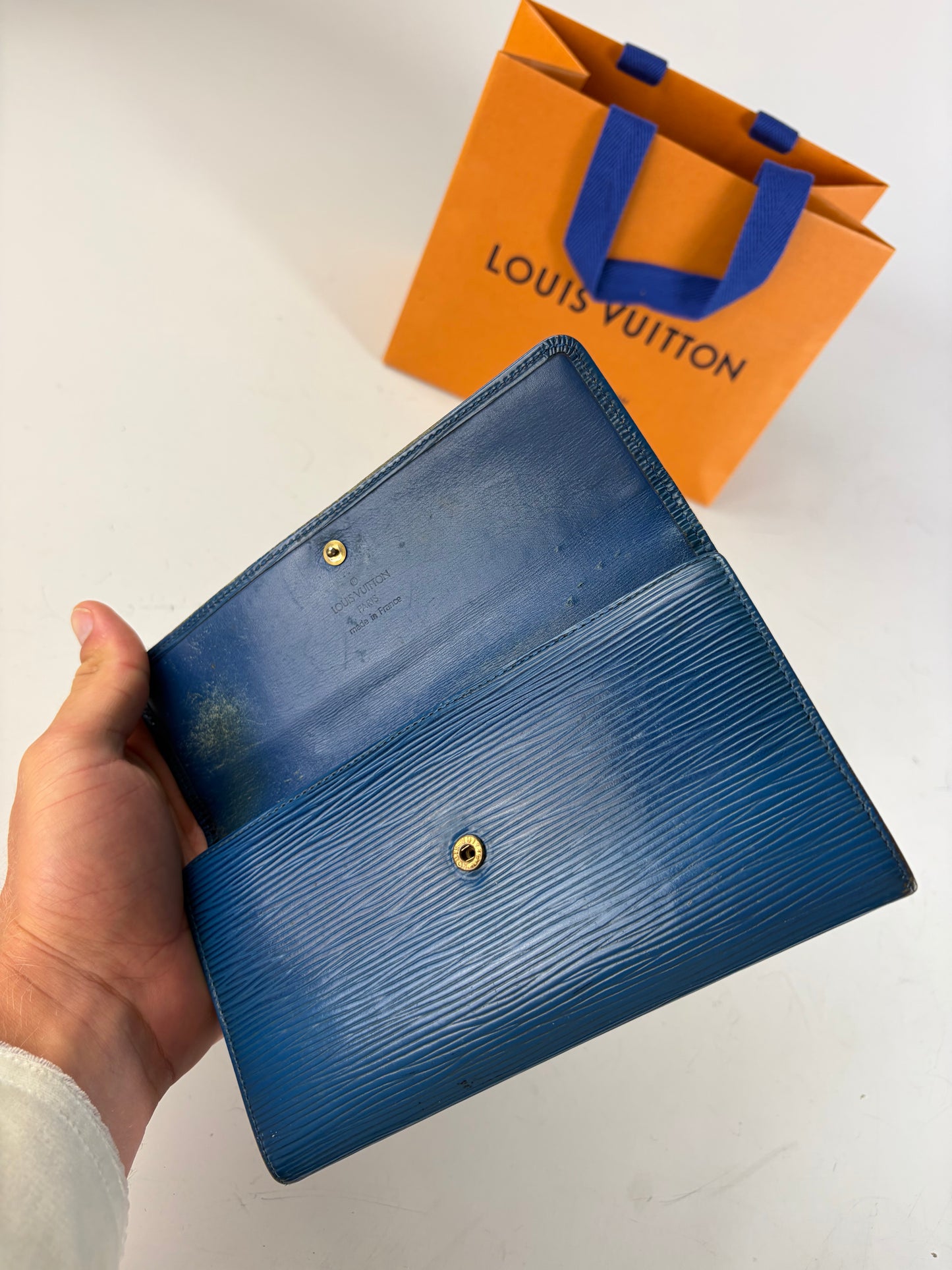 Vintage Louis Vuitton Epi Leather Wallet Cobalt Blue Gold