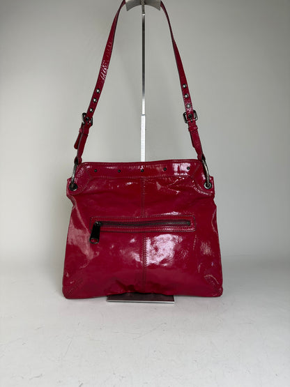 Vintage Burberry Patent Leather Shoulder Bag Red Silver