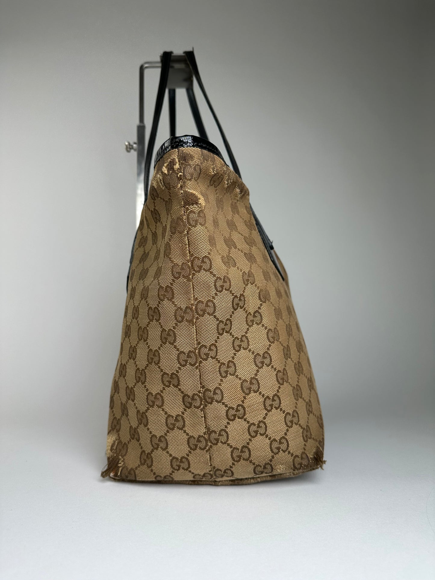 Vintage Gucci GG Supreme Tote Bag Beige Brown Black Hardware