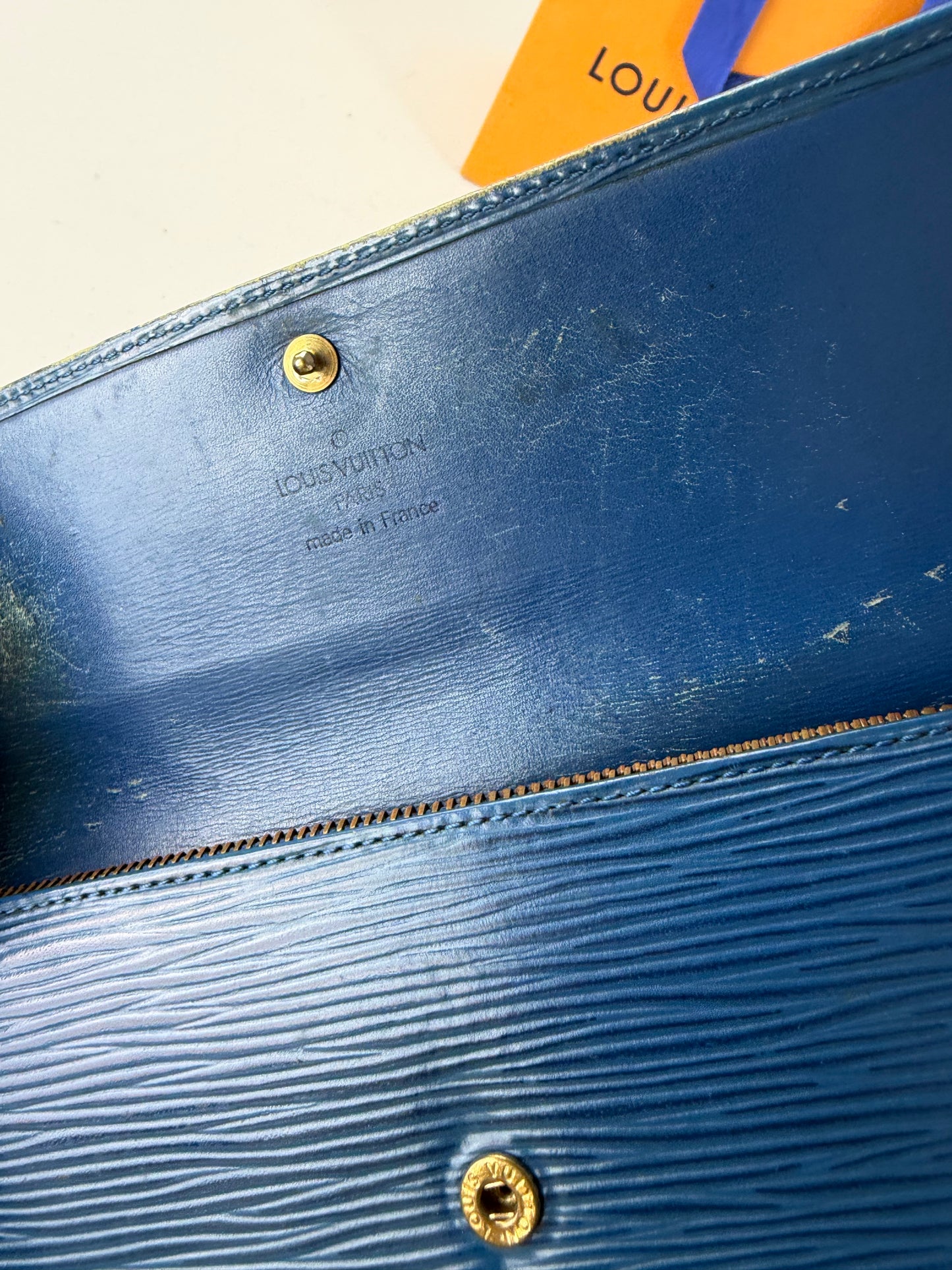 Vintage Louis Vuitton Epi Leather Wallet Cobalt Blue Gold