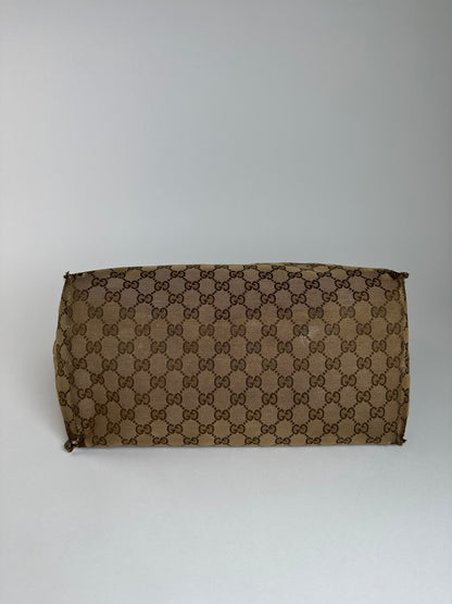 Vintage Gucci GG Supreme Tote Bag Beige Brown Black Hardware