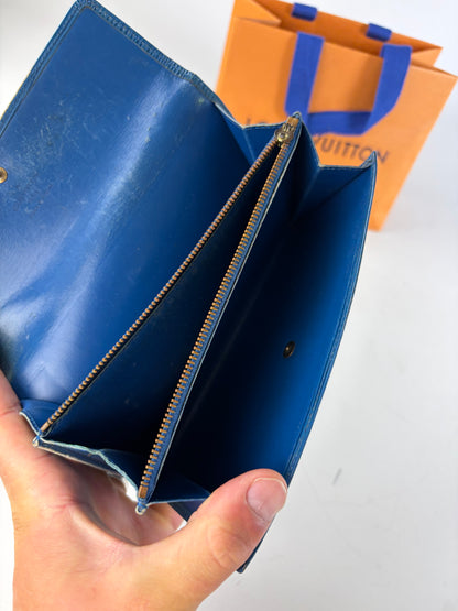 Vintage Louis Vuitton Epi Leather Wallet Cobalt Blue Gold