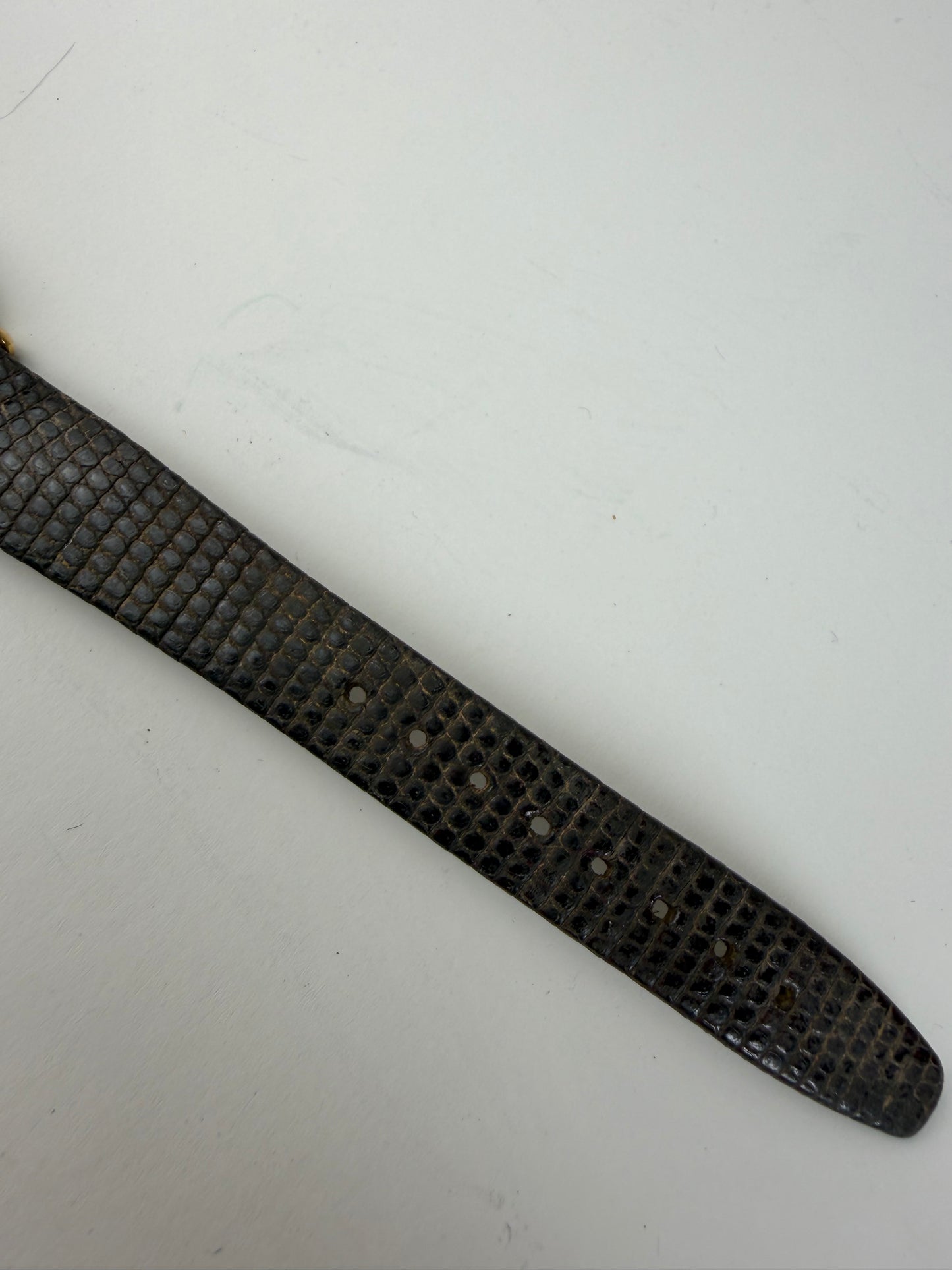 Vintage Dior Crocodile-Embossed Leather Bracelet Watch Gold Black