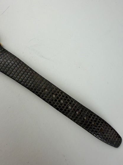 Vintage Dior Crocodile-Embossed Leather Bracelet Watch Gold Black