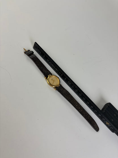 Vintage Dior Crocodile-Embossed Leather Bracelet Watch Gold Black