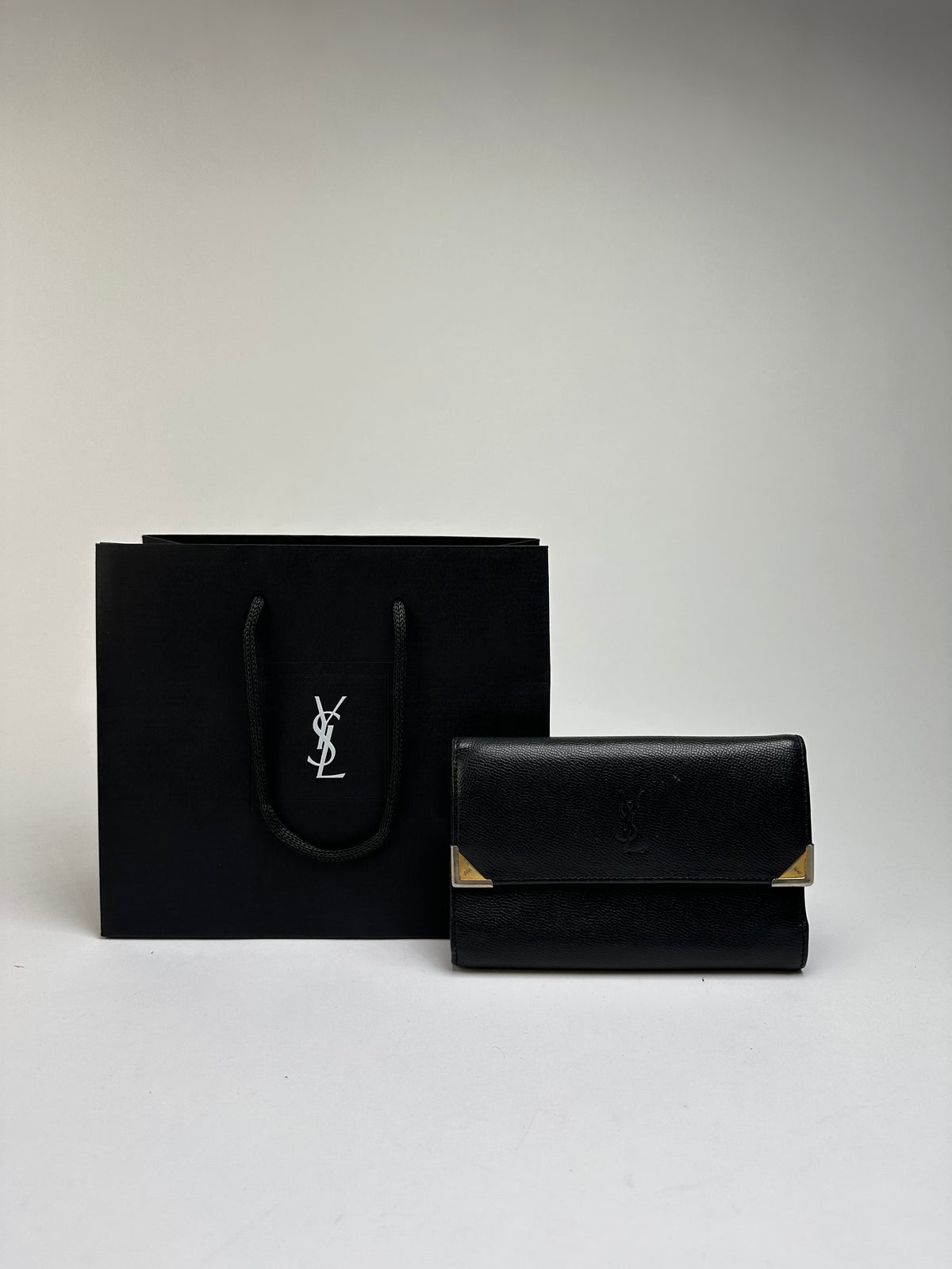 Vintage Yves Saint Laurent Textured Leather Bifold Wallet Late 1990s Black