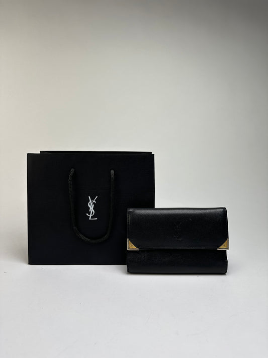 Vintage Yves Saint Laurent Textured Leather Bifold Wallet Late 1990s Black