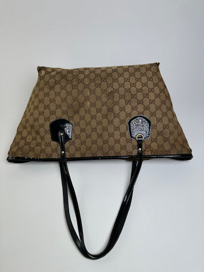 Vintage Gucci GG Supreme Tote Bag Beige Brown Black Hardware