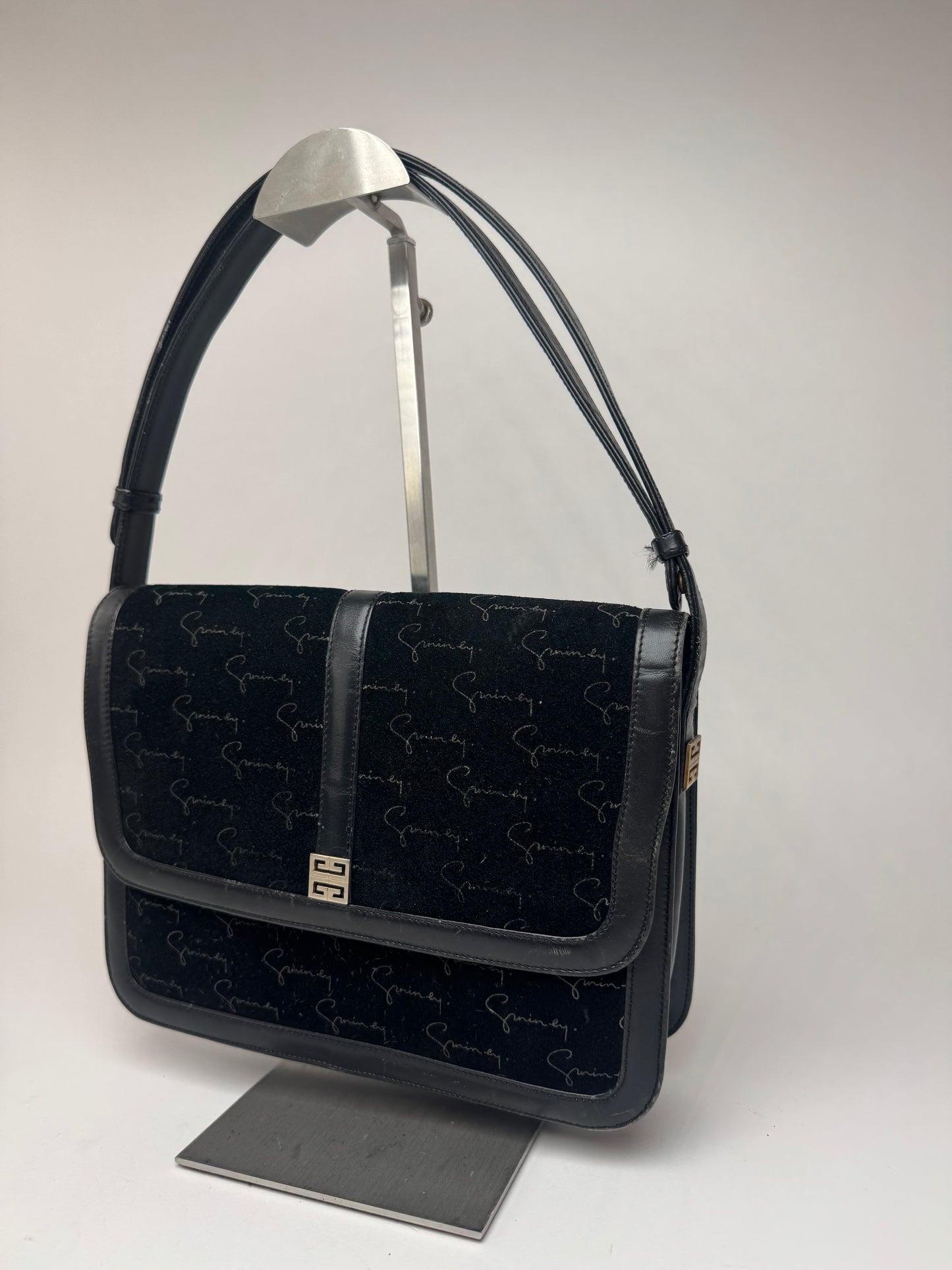 Sac vintage Givenchy en laine et cuir monogramme noir marron