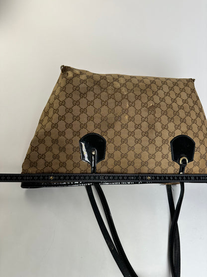 Vintage Gucci GG Supreme Tote Bag Beige Brown Black Hardware