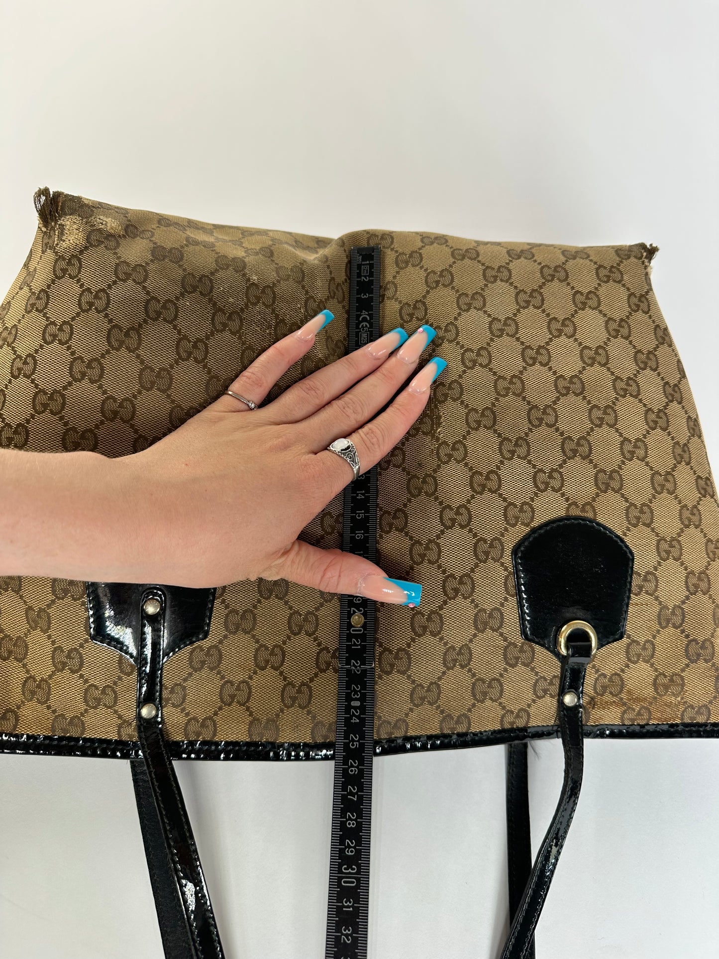 Vintage Gucci GG Supreme Tote Bag Beige Brown Black Hardware