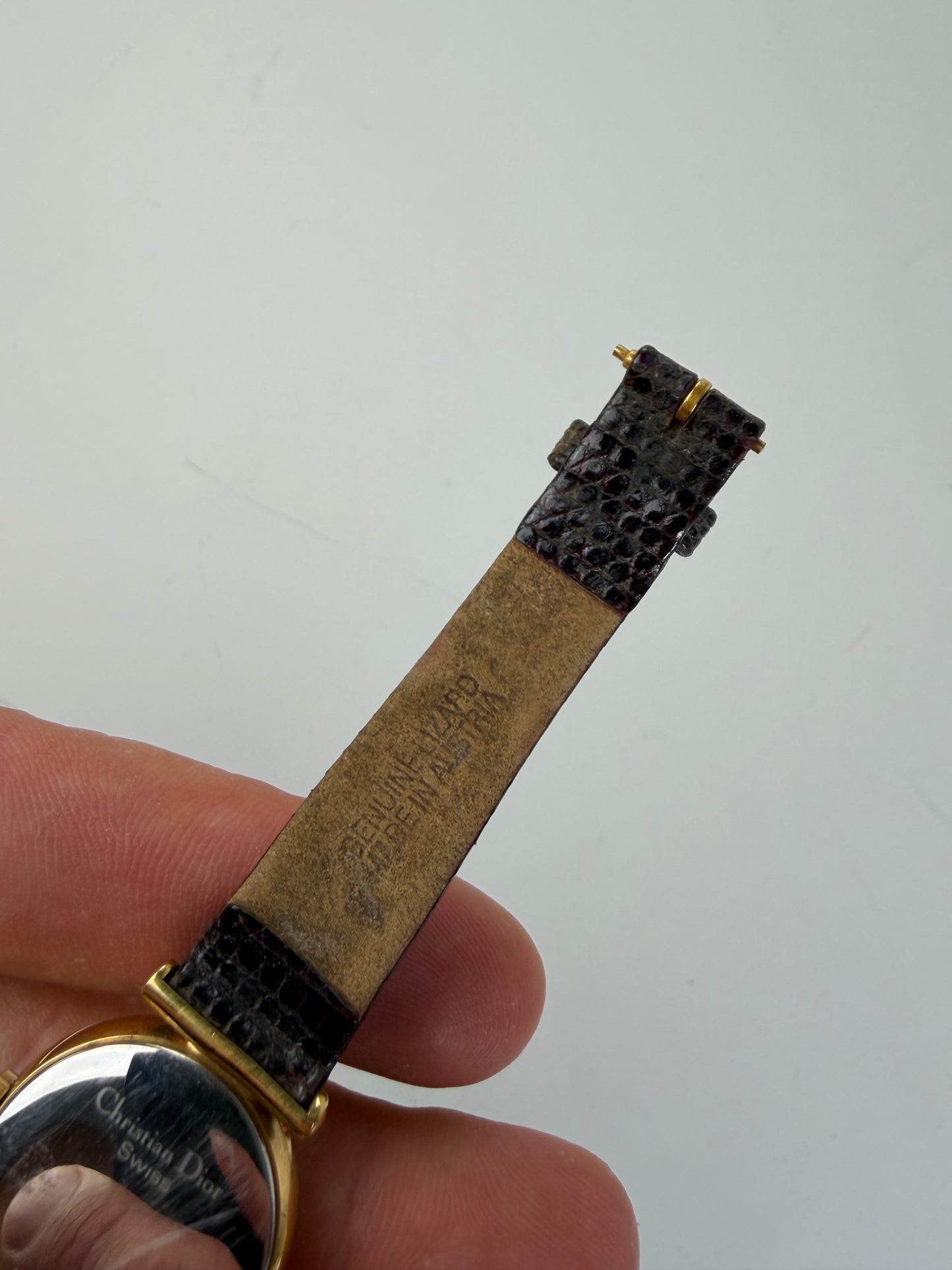 Vintage Dior Crocodile-Embossed Leather Bracelet Watch Gold Black